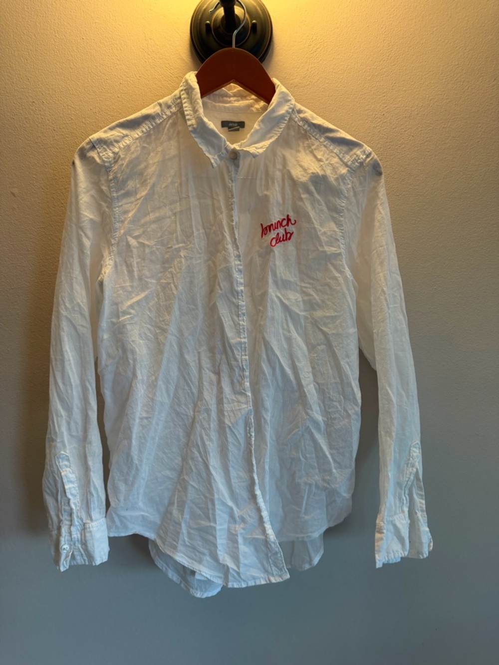 aerie White Button-Down Shirt with Red Embroidered Logo